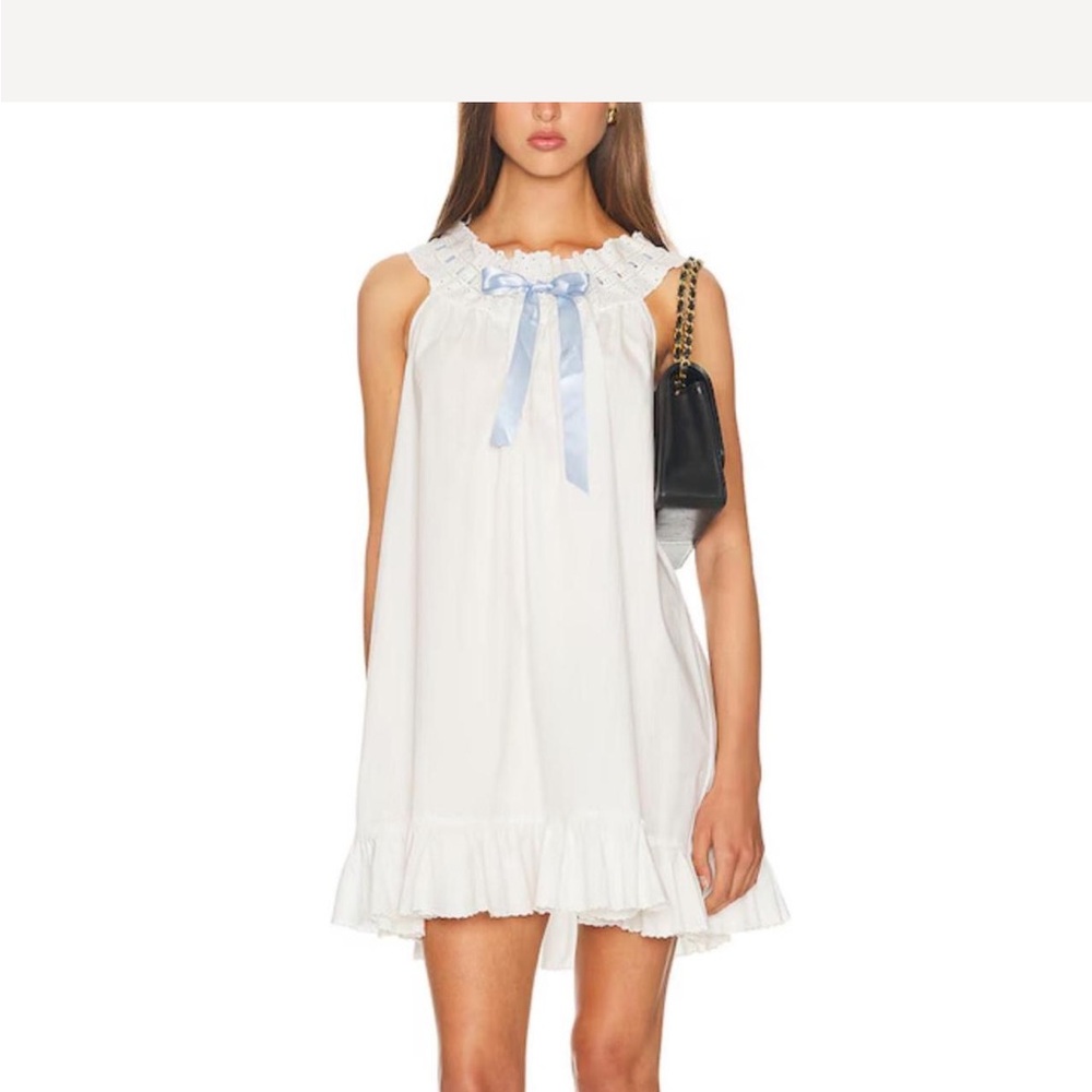 HELSA White Mini Dress with Blue Ribbon